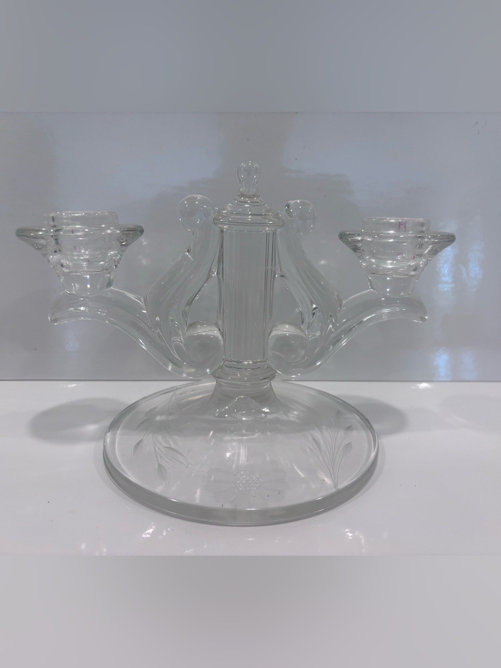 Art Deco Hughes Cornflower Imperial Candlewick Double Light Candlestick Holder
